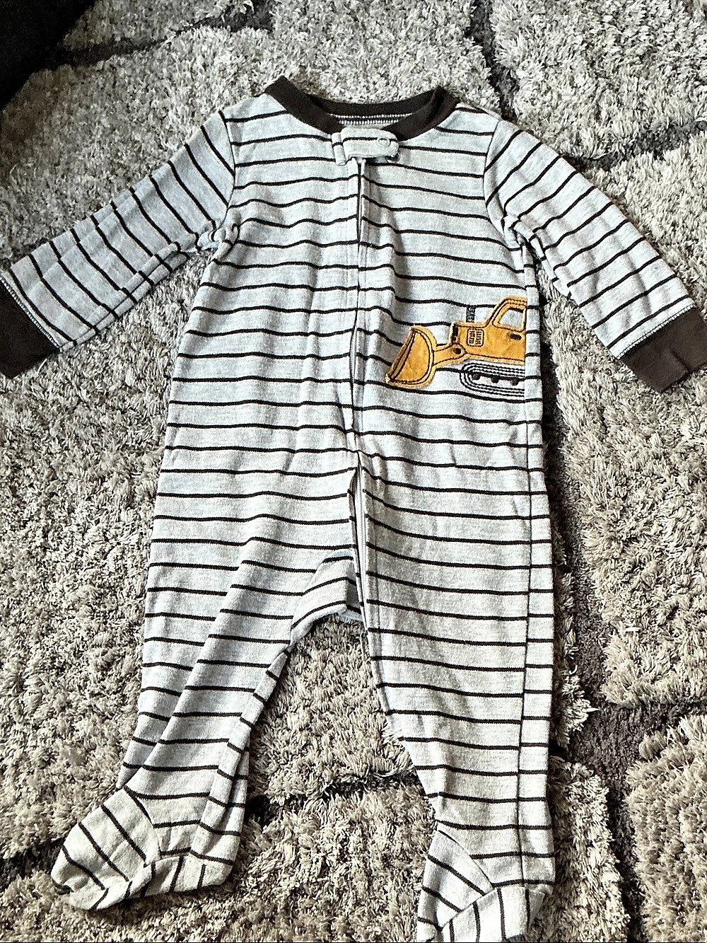 Carter's Striped Tractor 2-Way Zip Cotton Sleep & Play Footie Gray & Black 3